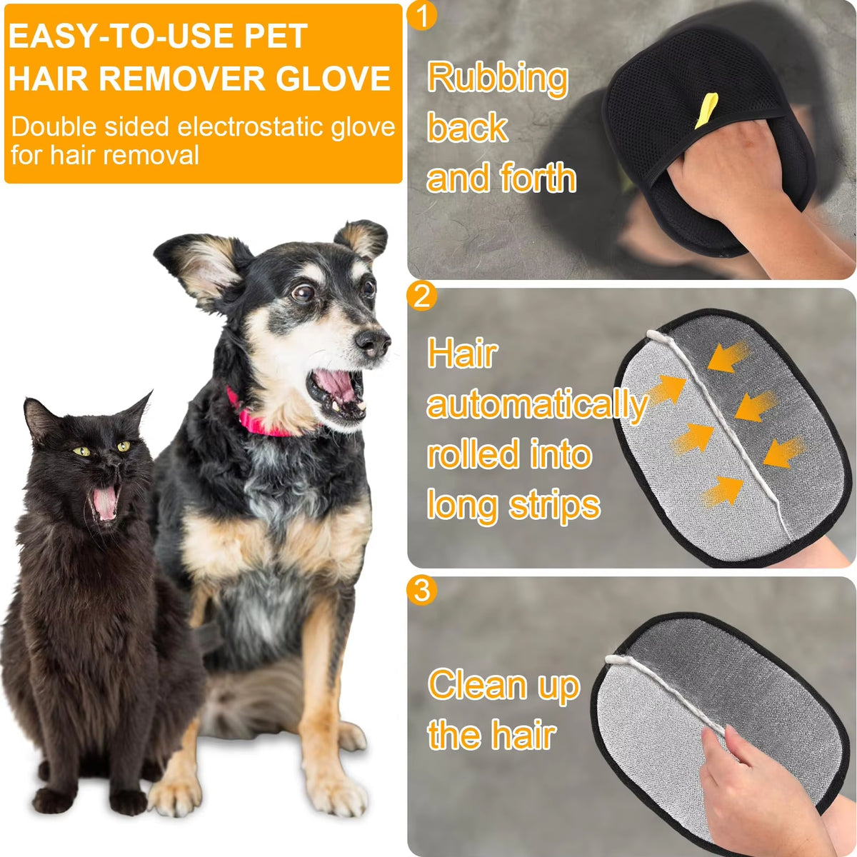 Double-Sided Pet Grooming Gloves, Cat Grooming Gloves, Pet Grooming Gloves for Dogs Bathing, Versatile Grooming Gloves for Washi