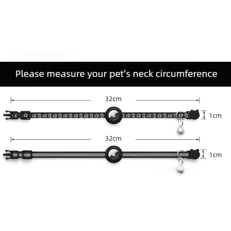 For Cat Airtag Holder Collar Breakaway Reflective Strips Adjustable Kitten Collar Waterproof Cat Bell Collar Pet Air Tag Case
