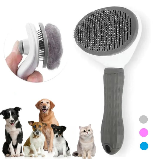 Self-cleaning pet slicker brush