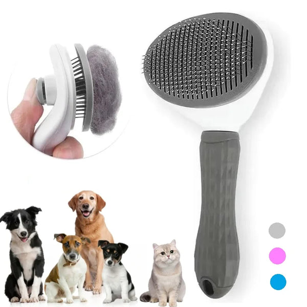 Self-cleaning pet slicker brush