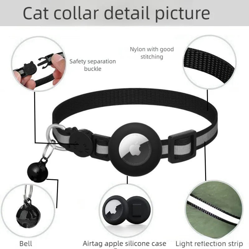 For Cat Airtag Holder Collar Breakaway Reflective Strips Adjustable Kitten Collar Waterproof Cat Bell Collar Pet Air Tag Case